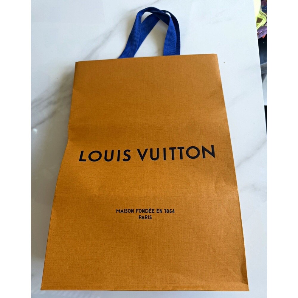 Louis Vuitton Orange Paper Gift Bag 14 in with Blue Ribbon Handles